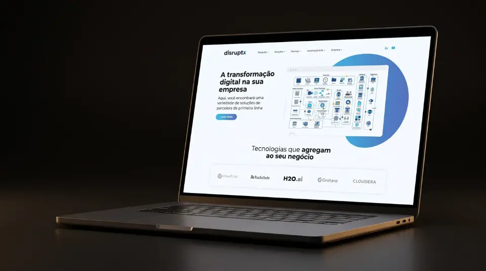 Site DisruptX em computador e celular, projeto da MD Marketing Digital