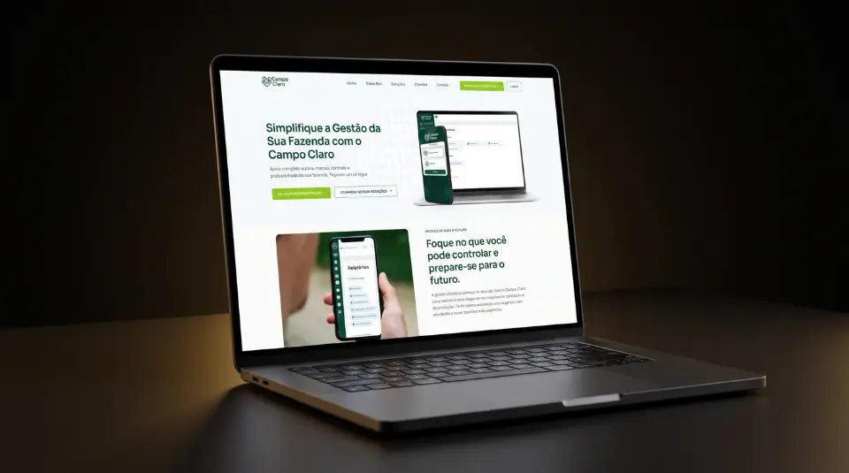 Site Campo Claro em computador e celular, projeto da MD Marketing Digital