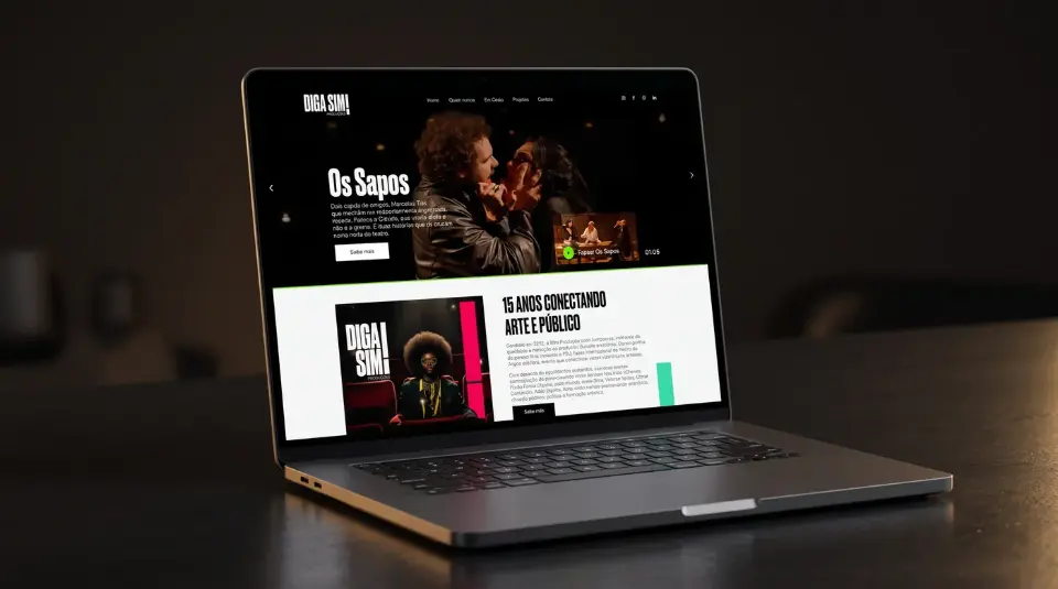 Site Diga Sim Produções em computador e celular, projeto da MD Marketing Digital