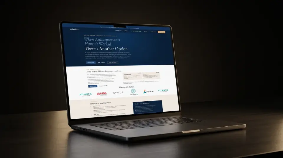 Site Brain Aid Clinics em computador e celular, projeto da MD Marketing Digital