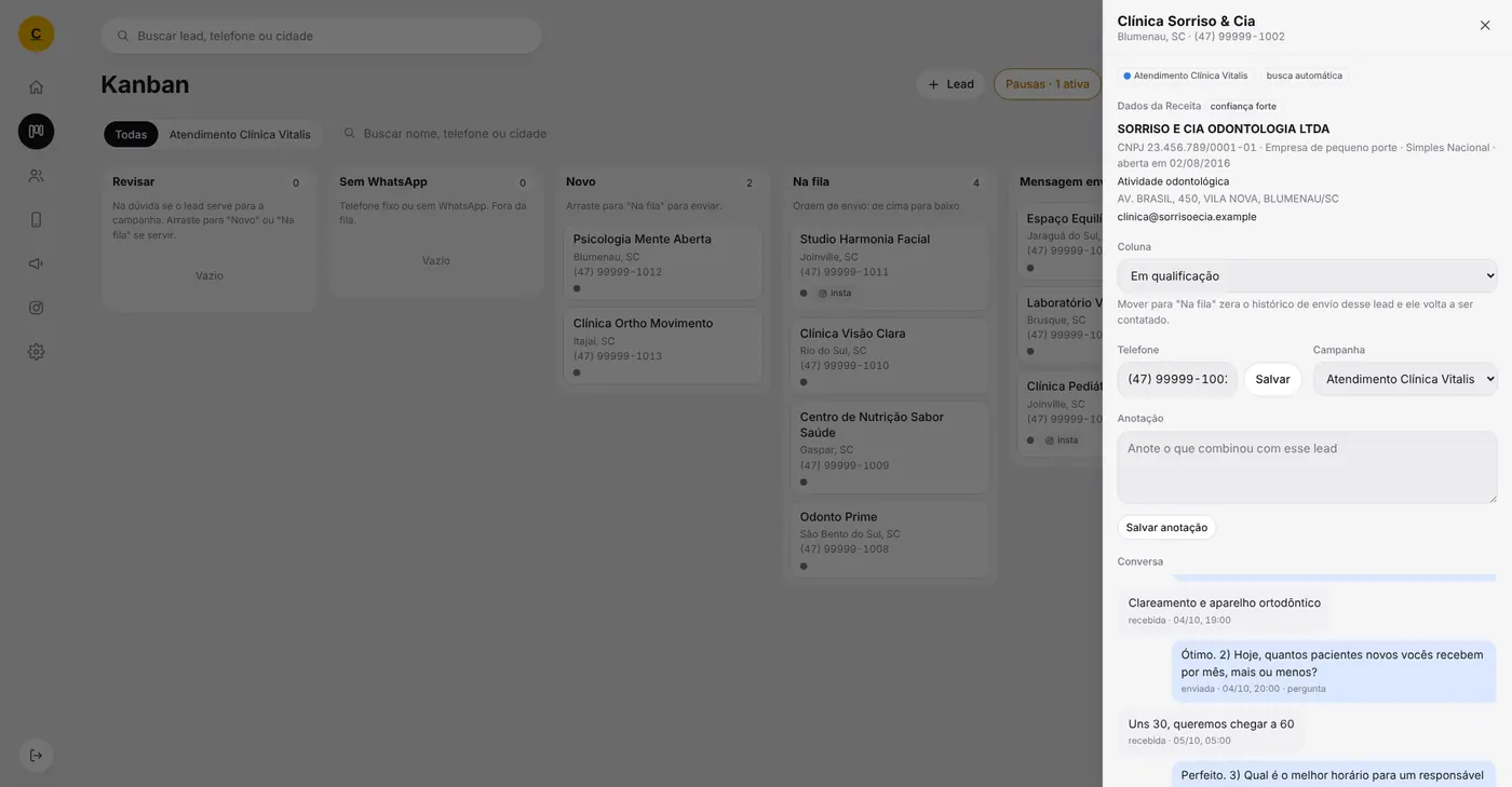 Painel no computador: Ficha do contato