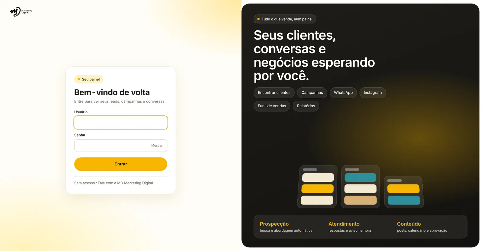 Painel no computador: Acesso