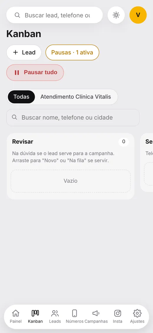 Painel no celular: Funil