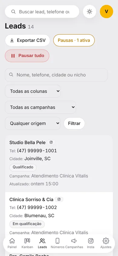 Painel no celular: Leads