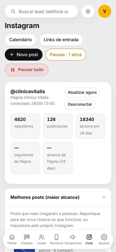 Painel no celular: Instagram