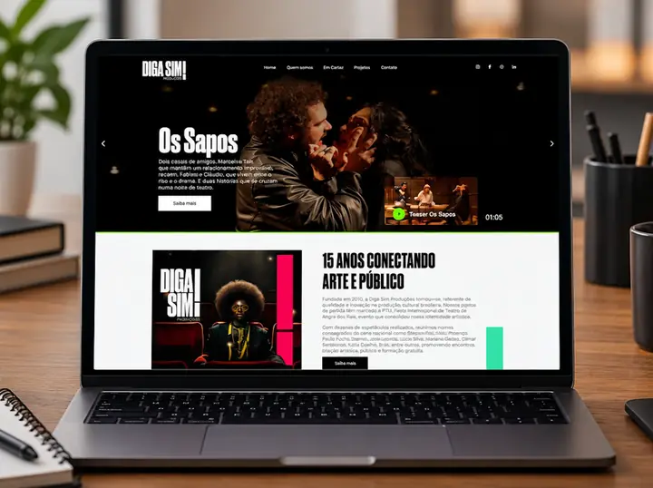 Site Diga Sim Produções em diferentes telas