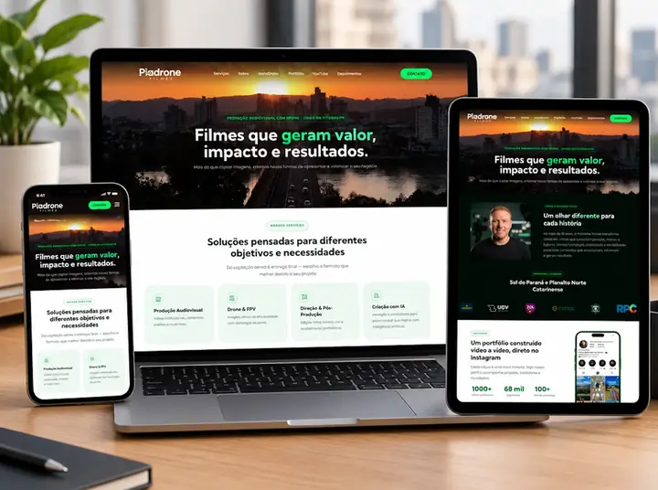Site Piadrone Filmes em diferentes telas