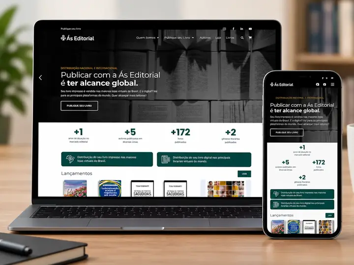 Site Ás Editorial em diferentes telas
