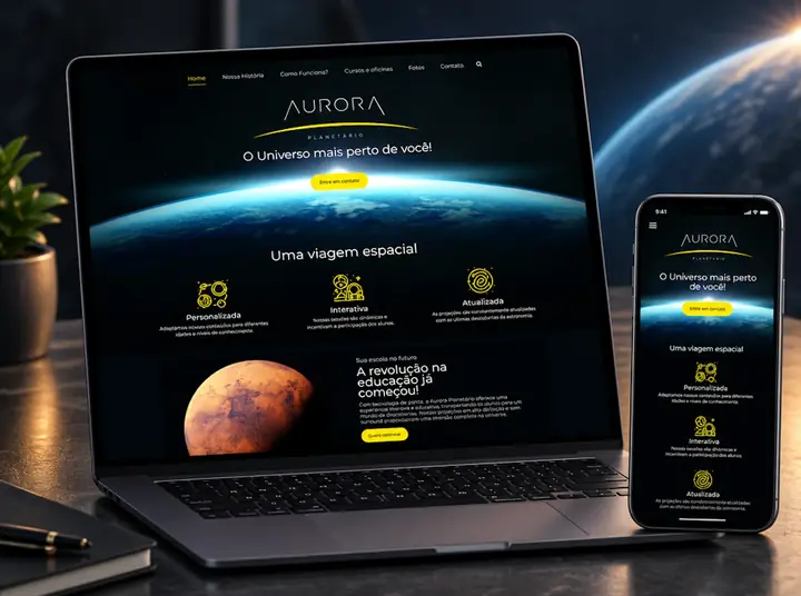 Site Aurora Planetário em diferentes telas